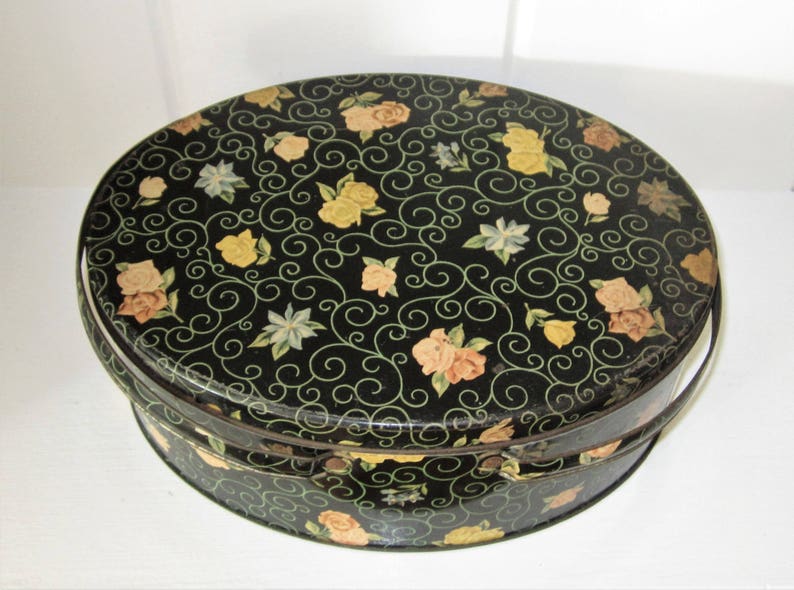 Floral /& Scroll Pattern Shabby Chic Storage Vintage Decorative Tin Container with Handle Dutch Maid