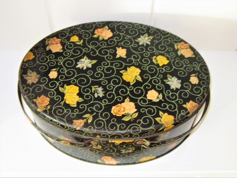 Floral /& Scroll Pattern Shabby Chic Storage Vintage Decorative Tin Container with Handle Dutch Maid