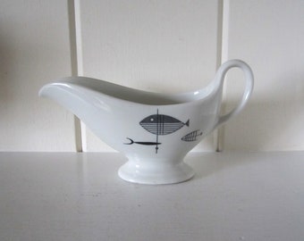 Vintage Shenango Hotel Well Of The Sea Gravy Boat -  Mid Century Modern Atomic Age Fish Pattern - 1950's Continental Shape Restaurant Ware