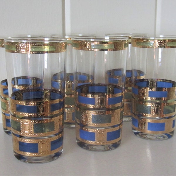 Vintage SET of 6 Culver Empress Highball Drink Glasses with 22K Gold - Signed