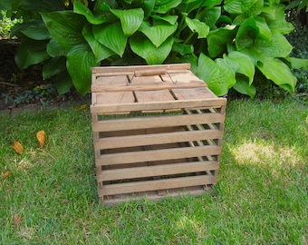 Drewniana skrzynia na jajka z uchwytem – styl rustykalny, rustykalny, rustykalny urok – przechowywanie w stylu vintage