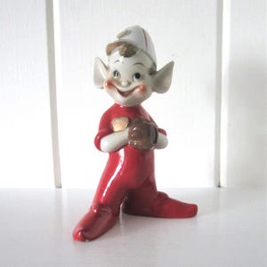 Figura vintage de duendecillo de béisbol de 16,5 cm de alto - Figura grande de duendecillo de porcelana y cerámica - Duende navideño - Regalo para fanáticos del béisbol - Japón