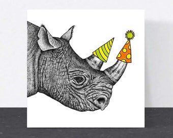 Rhino birthday card // Animal birthday card // Hand drawn birthday card // Eco-friendly wildlife art cards // Funny birthday cards for him