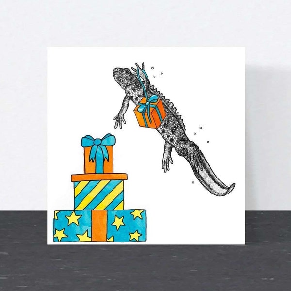 Newt Geburtstagskarte // Great Crested Newt Tier Kunst, Karte für Freund, Blankokarten, handgezeichnete britische Wildtierkarte, umweltfreundliche UK Karten