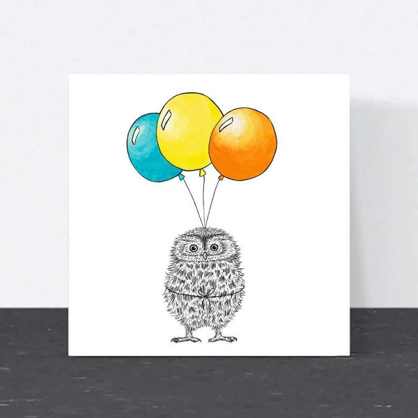 Jolie carte d'anniversaire hibou // Carte d'anniversaire animal mignon // Carte d'anniversaire dessinée à la main // Cartes pour elle, carte d'anniversaire pour un ami, carte d'art écologique