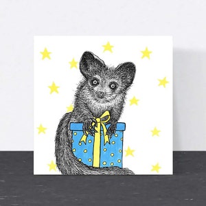 Aye aye lemur birthday card // unusual animal art card, birthday cards for him, cards for her, cards for friend, eco blank cards
