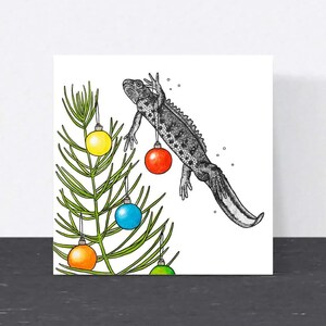 Newt Christmas card // animal art, great crested newt British wildlife card for ecologists, gardeners and wildlife lovers, blank, eco card image 1