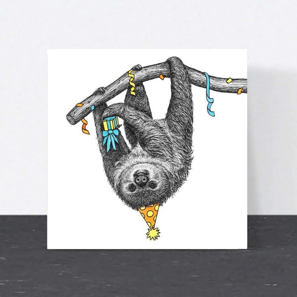 Sloth Birthday card // Animal birthday card // Cute animal art cards for friend, Eco-friendly birthday cards // Hand-drawn wildlife cards