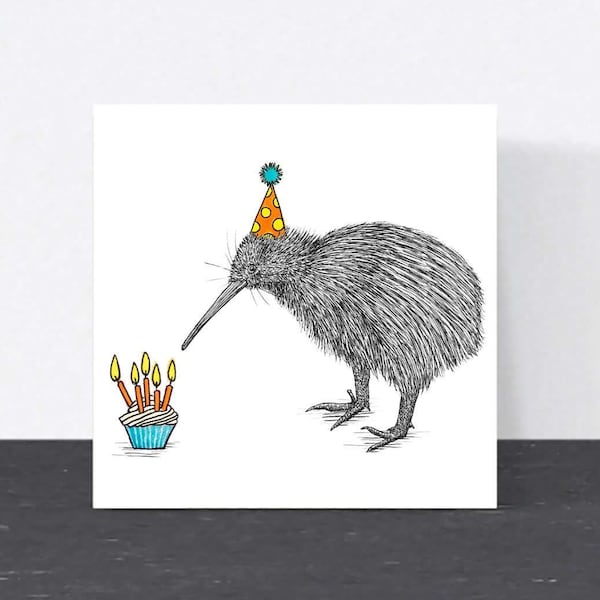 Kiwi verjaardagskaart//dierenkunst, kaarten voor vriend, schattige blanco kaarten, handgetekende dierenkaart, milieuvriendelijke Nieuw-Zeelandse kiwivogelkaart