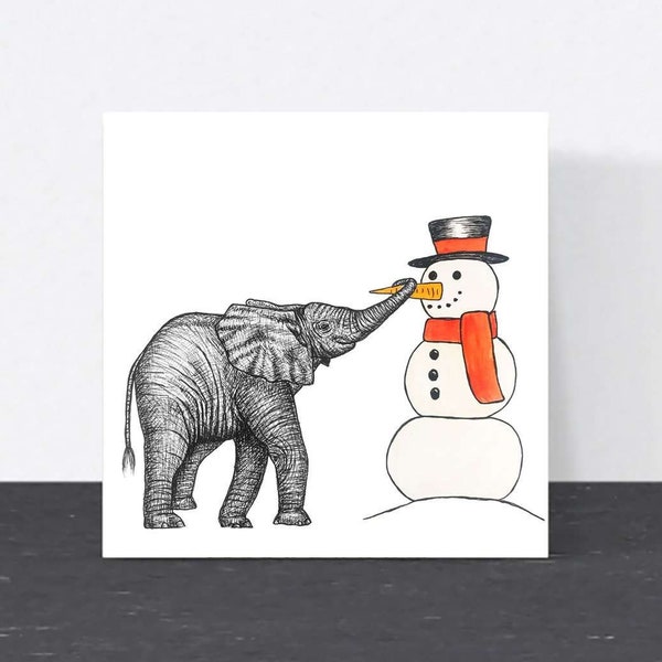 Elephant Christmas card // cute wildlife card, hand-drawn animal art, blank eco-friendly Christmas cards