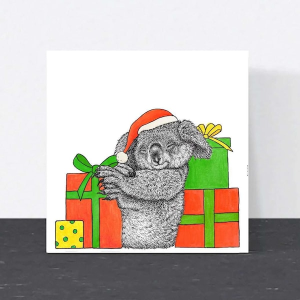 Cute koala Christmas card // Animal Christmas cards // Cute Christmas cards // Eco-friendly hand drawn cards // Australian wildlife card