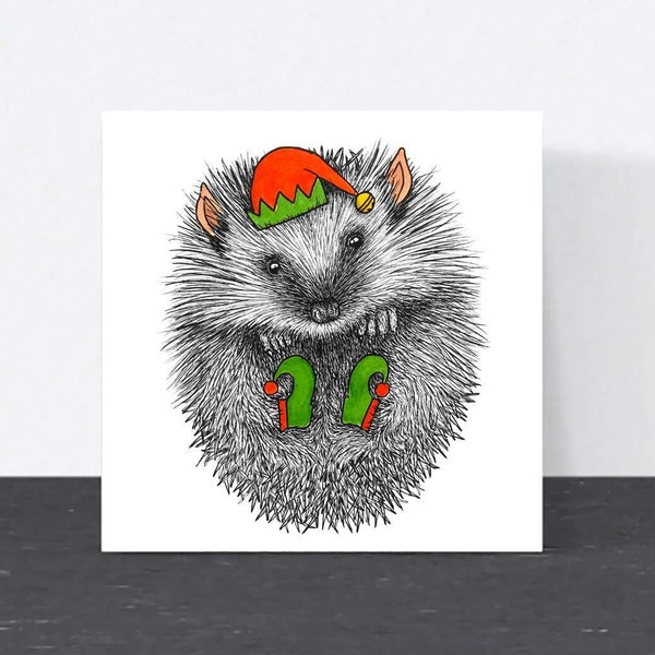 Hedgehog Christmas card // Cute animal Christmas card // Hand drawn Christmas cards // Cute Christmas cards // Eco-friendly animal art cards