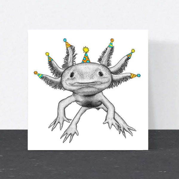 Cute axolotl birthday card // Cute animal birthday cards // Hand drawn birthday cards // Minecraft card for kids // eco-friendly blank cards