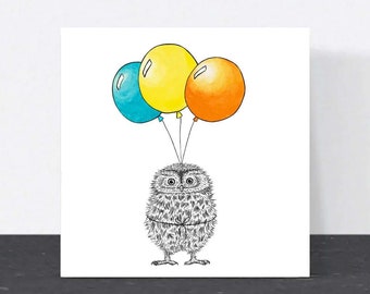 Cute owl birthday card // Cute animal birthday card // Hand drawn birthday card // Cards for her, birthday card for friend, eco art card