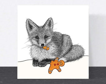 Fox Christmas card // Funny Christmas card // Animal Christmas card // Hand drawn animal art card // Cute animal eco-friendly Christmas card