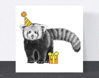Red panda Birthday card // cute animal art card for friend, card for her, hand-drawn wildlife, eco-friendly birthday card