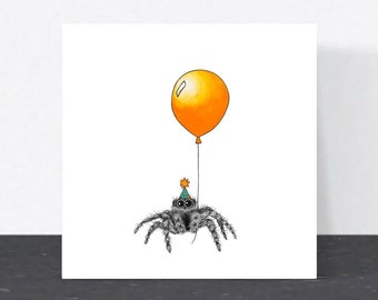 Spider birthday card // Cute animal art card // Eco-friendly birthday cards // Cards for him, cards for dad, cards for friend, blank cards