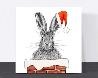 Hare Christmas card // animal art Christmas card, cute funny British wildlife card, eco-friendly, blank inside
