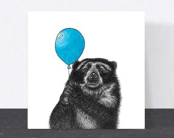 Bear birthday card // Animal birthday card, hand drawn art cards for him and for her, cute cards for friend, eco-friendly birthday cards