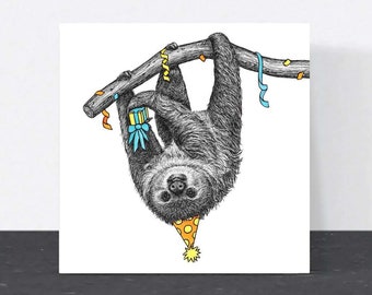 Sloth Birthday card // Animal birthday card // Cute animal art cards for friend, Eco-friendly birthday cards // Hand-drawn wildlife cards