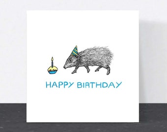 Pygmy hog birthday card // cute animal art, happy birthday card, cards for him, cards for her, cards for friend, cute little pig card