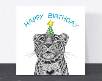 Carte d'anniversaire léopard // Carte d'anniversaire animal // Carte d'anniversaire dessinée à la main // Cartes d'art animalier écologiques // Carte d'anniversaire pour homme, cartes pour lui