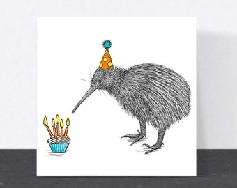 Kiwi Birthday card // animal art, cards for friend, cute blank cards, hand-drawn animal card, eco-friendly New Zealand kiwi bird card