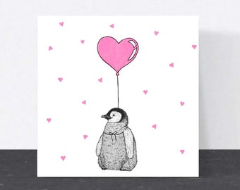 Baby penguin love card // Mother's day card, animal art, new baby card, cute blank cards, hand-drawn, eco-friendly