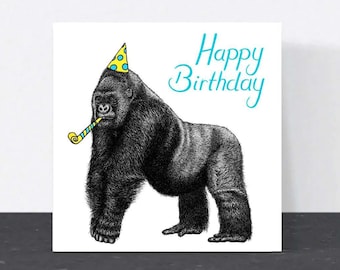 Silverback gorilla birthday card // Animal art birthday cards for him // Birthday card for men // Hand drawn birthday card // Cards for dad