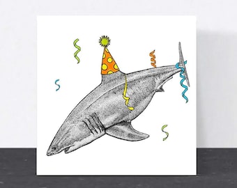 Shark Birthday card // animal art card with great white shark, card for son, cards for men, eco-friendly blank cards