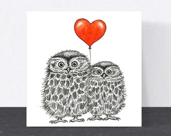 Cute owls card // Love card, Animal birthday card for girlfriend, boyfriend, wife, husband, mum or dad // Blank Valentine's Day cards