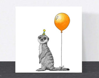 Baby meerkat Birthday card // animal birthday card, cute birthday cards, hand drawn animal art, cards for her, eco-friendly birthday card