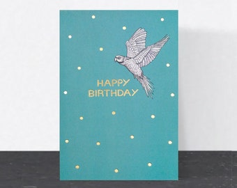 Luxury parakeet birthday card // Gold foil card for her, happy birthday cards for friend, stylish bird card, eco-friendly animal art card