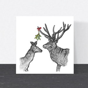 Carte de Noël cerf gui // Carte de Noël recyclée, vierge à l'intérieur. Cartes de Noël pour femme, carte pour mari, cartes pour partenaire