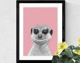 Meerkat A4 art print // Meerkat wall art, wildlife art, meerkat gift, pen and ink art, animal art print, detailed wildlife art print