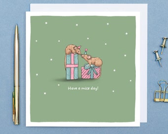 Have a Mice Day - Birthday mouse card // Cute funny animal birthday cards // Hand drawn animal art // Eco-friendly birthday cards