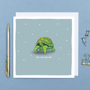 Let's Shellebrate ! - Carte d'anniversaire tortue // Cartes d'anniversaire animaux drôles // Art animalier dessiné à la main // Cartes d'anniversaire vierges et respectueuses de l'environnement
