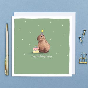 Capy Birthday - Capybara Birthday Card // Cute animal birthday cards // Hand drawn animal art // Blank, eco-friendly birthday cards