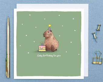 Compleanno Capy - Biglietto di auguri per il compleanno di Capibara // Carini biglietti di auguri con animali // Disegni di animali disegnati a mano // Biglietti di auguri vuoti ed ecologici