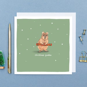 Weihnachts-Quokka - Weihnachten Wortspiel Karte // Lustige Tier-Weihnachtskarten // Handgezeichnete Tierkunst // Leere, umweltfreundliche Weihnachtskarten