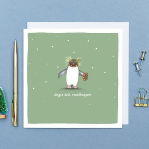 Pierre de grelot (trémie) - Jeu de mots de Noël // Cartes de Noël avec des animaux amusants // Art animalier dessiné à la main // Cartes de vœux vierges et respectueuses de l'environnement