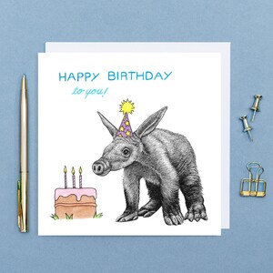 Cartão de aniversário de porco-formigueiro // Cartão de aniversário de animal // Cartões fofos de arte de animais para amigos, Cartões de aniversário ecológicos // Cartões de vida selvagem desenhados à mão