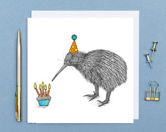 Kiwi Birthday card // animal art, cards for friend, cute blank cards, hand-drawn animal card, eco-friendly New Zealand kiwi bird card