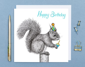 Red squirrel birthday card // Cute animal birthday card // Hand drawn birthday card // Animal art card // Eco-friendly squirrel art card