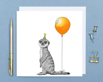 Baby meerkat Birthday card // animal birthday card, cute birthday cards, hand drawn animal art, cards for her, eco-friendly birthday card