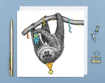 Biglietto di compleanno bradipo // Biglietto di compleanno animale // Carini biglietti d'auguri con animali per amici, Biglietti di compleanno ecologici // Biglietti con animali selvatici disegnati a mano