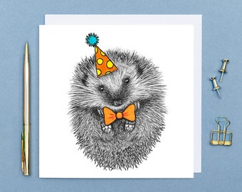Jolie carte d'anniversaire hérisson // Jolie carte d'anniversaire animal // Carte d'anniversaire dessinée à la main // Cartes d'art animalier respectueuses de l'environnement // Carte pour ami