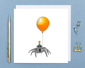 Spider birthday card // Cute animal art card // Eco-friendly birthday cards // Cards for him, cards for dad, cards for friend, blank cards
