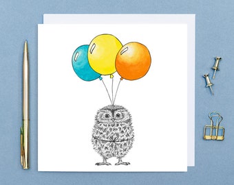 Biglietto di compleanno con gufo carino // Biglietto di compleanno con animale carino // Biglietto di compleanno disegnato a mano // Biglietti per lei, biglietto di compleanno per un'amica, biglietto ecologico