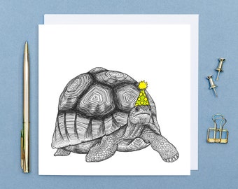 Carte d'anniversaire fête tortue // Cartes d'anniversaire animaux drôles // Carte d'art dessinée à la main // Cartes d'anniversaire pour lui, carte drôle pour papa, cartes écologiques